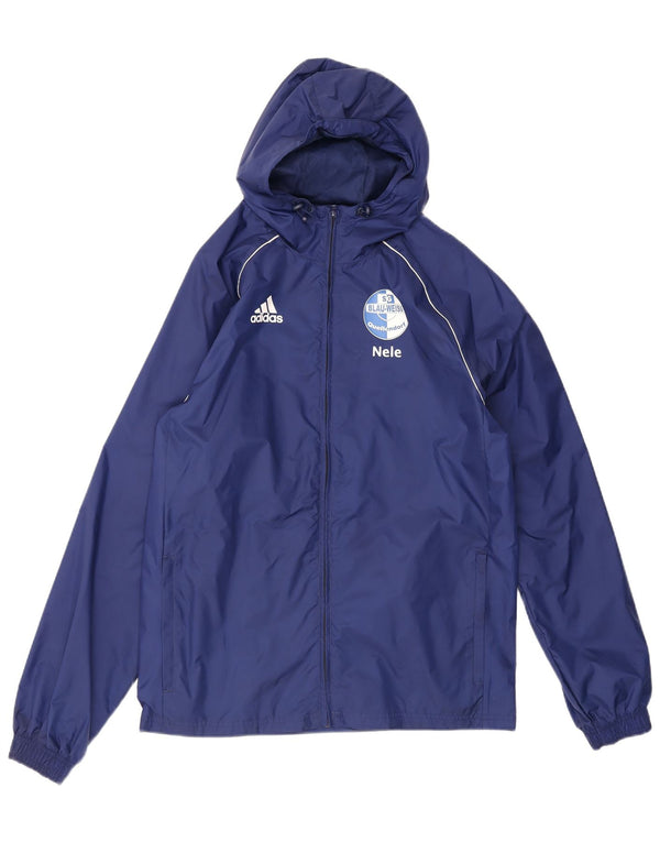 Adidas Mens Graphic Hooded Rain Jacket UK 36 Small Blue Nylon