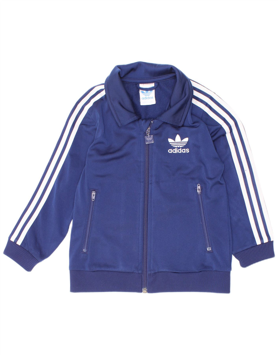 Adidas Boys Tracksuit Top Jacket 3-4 Years Navy Blue Polyester