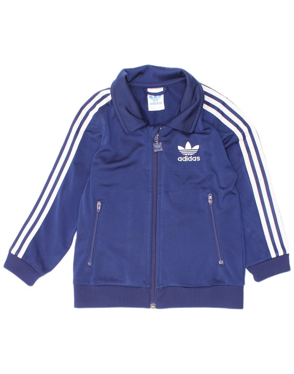 Adidas Boys Tracksuit Top Jacket 3-4 Years Navy Blue Polyester