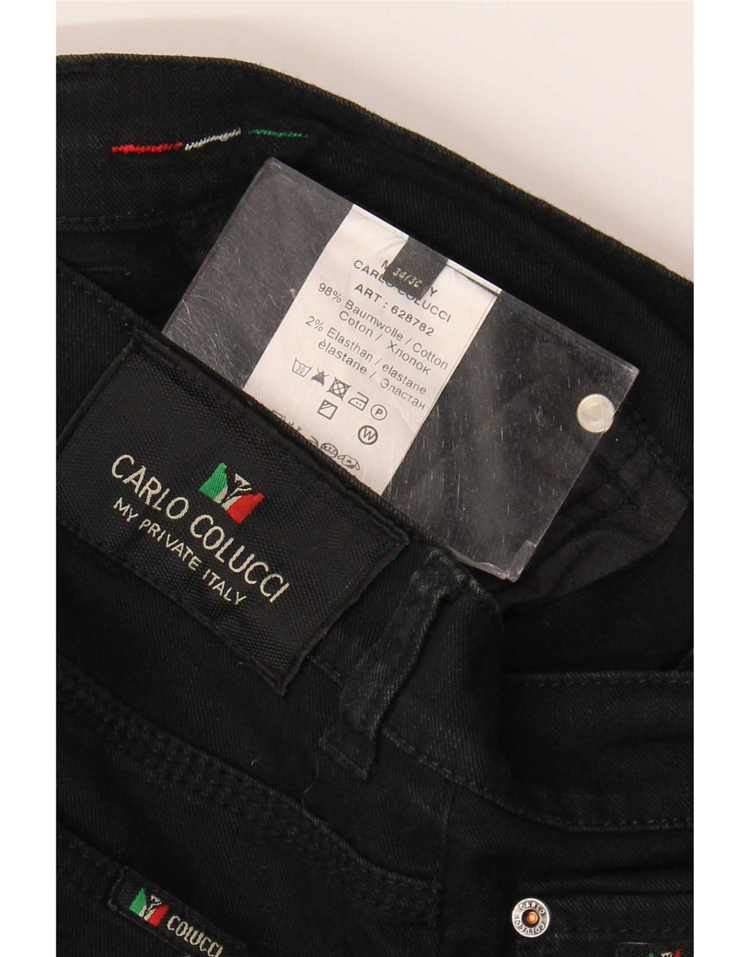 Carlo Colucci Mens Straight Jeans W34 L32 Black Cotton