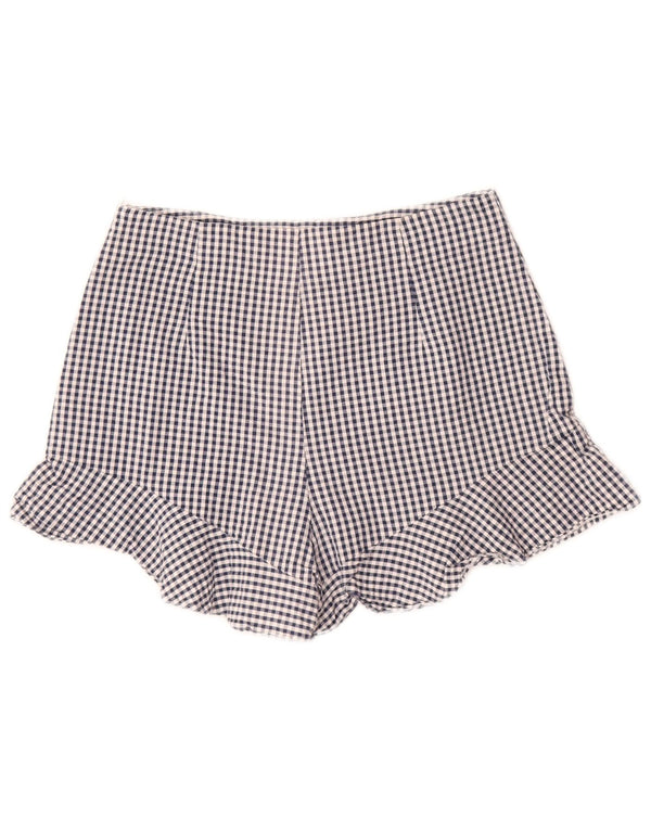 Zara Womens High Waist Casual Shorts Small W26 Blue Gingham
