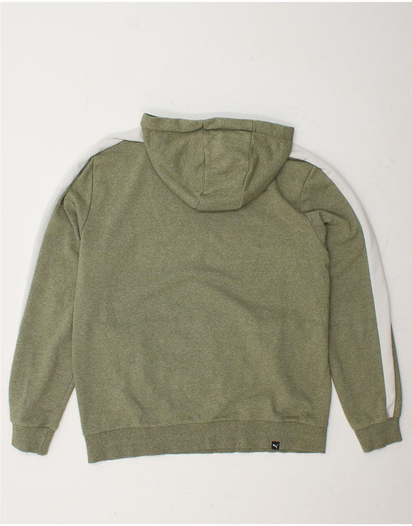 PUMA Mens Graphic Hoodie Jumper Large Green Colourblock Cotton