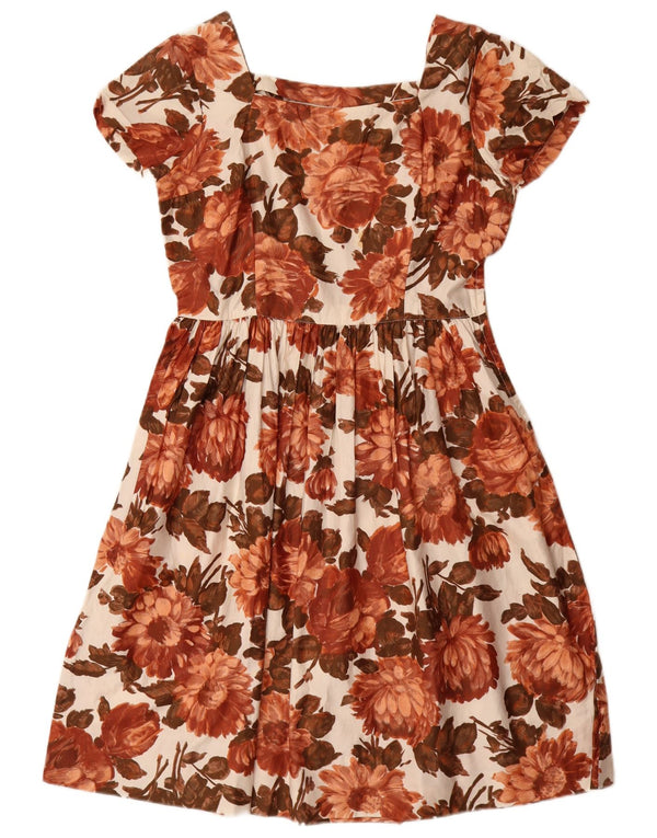 VINTAGE Womens A-Line Dress UK 12 Medium Brown Floral