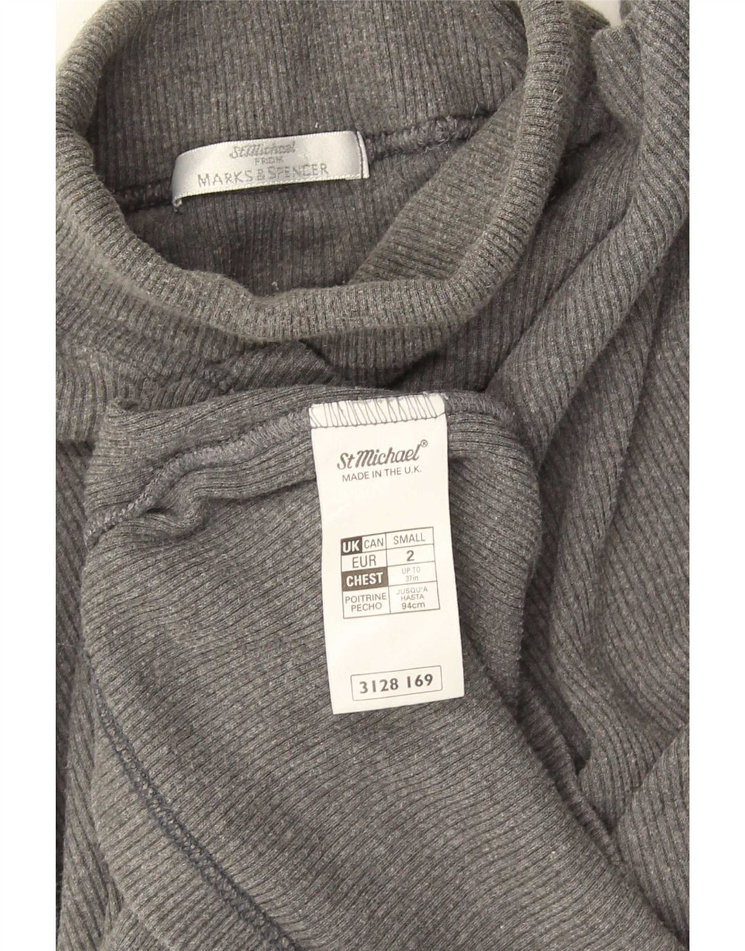 Marks & Spencer Mens Roll Neck Top Long Sleeve Small Grey Cotton