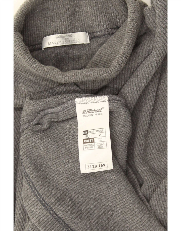 Marks & Spencer Mens Roll Neck Top Long Sleeve Small Grey Cotton