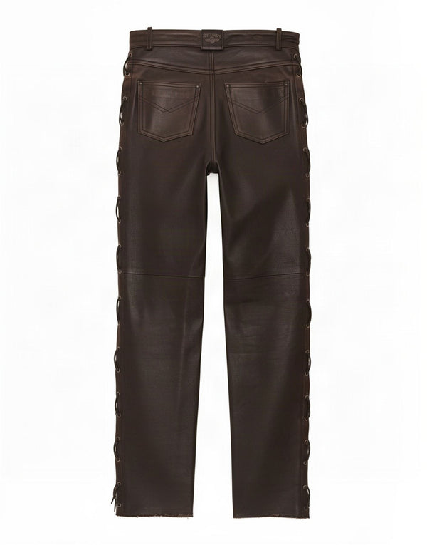 Spirit Mens Straight Leather Trousers IT 48 Medium W30 L34 Brown