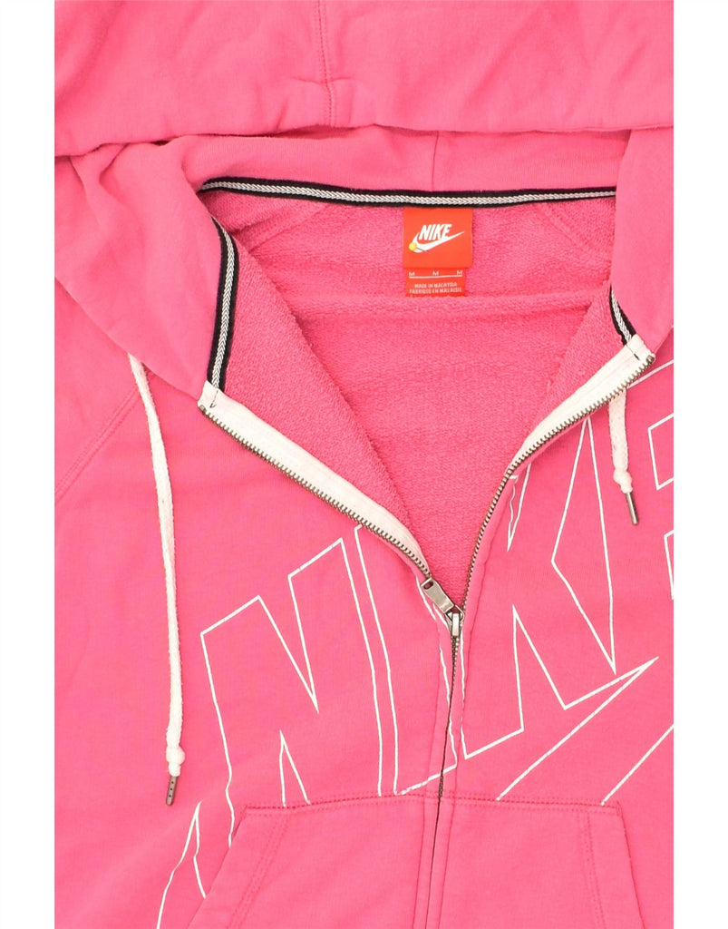 NIKE Womens Graphic Zip Hoodie Sweater UK 14 Medium Pink Cotton | Vintage Nike | Thrift | Second-Hand Nike | Used Clothing | Messina Hembry 