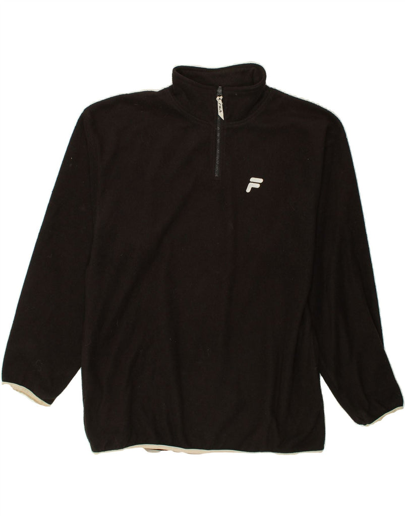 FILA Mens Graphic Zip Neck Fleece Jumper XL Black Polyester | Vintage Fila | Thrift | Second-Hand Fila | Used Clothing | Messina Hembry 