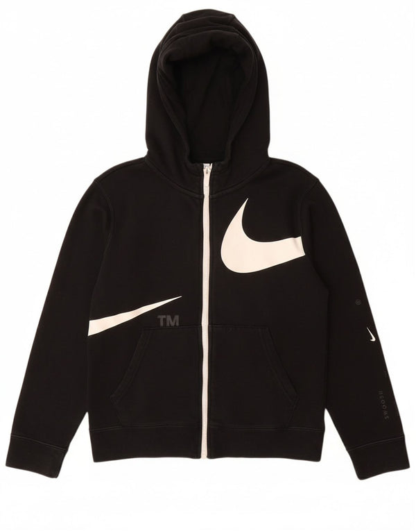 NIKE Boys Swoosh Graphic Zip Hoodie Sweater 10-11 Years Medium Black