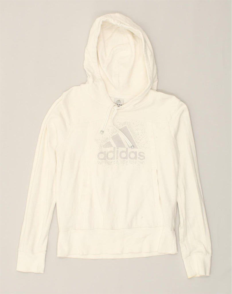 ADIDAS Womens Hoodie Jumper UK 16 Large White Cotton | Vintage Adidas | Thrift | Second-Hand Adidas | Used Clothing | Messina Hembry 