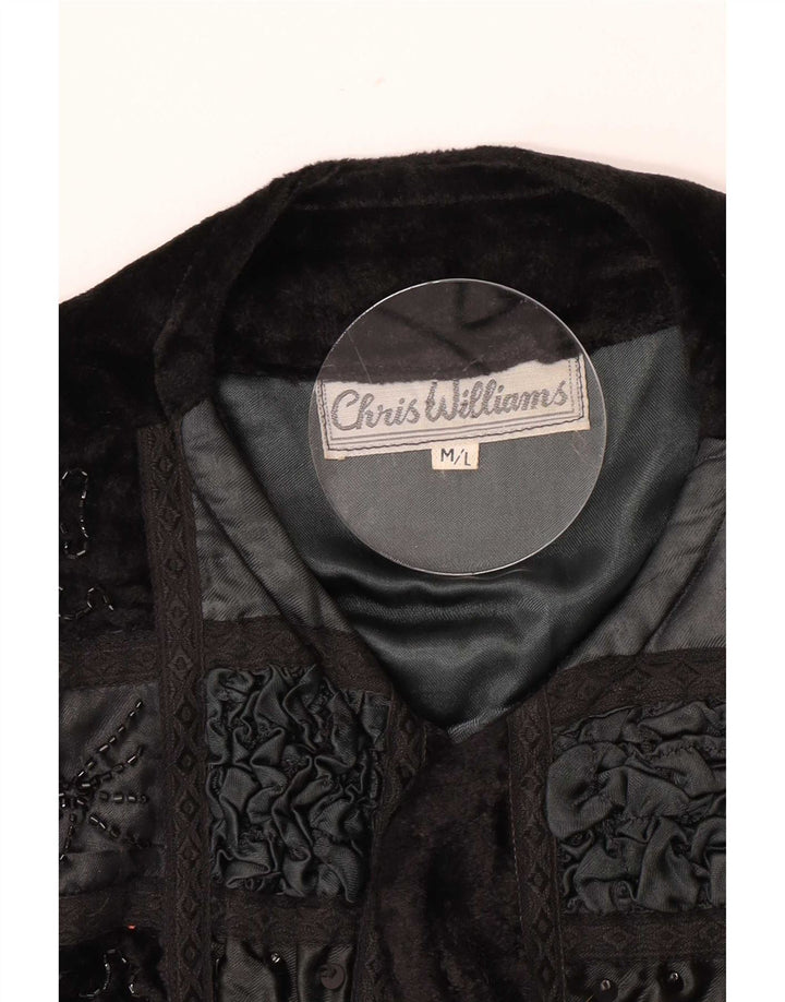 Vintage Womens Velvet Bolero Jacket UK 12 Medium Black Patchwork