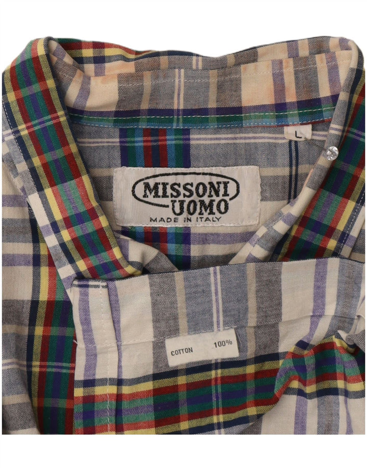 Missoni Mens Short Sleeve Shirt Large Blue Check Cotton