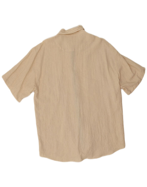 Vintage Mens Short Sleeve Shirt XL Beige Striped