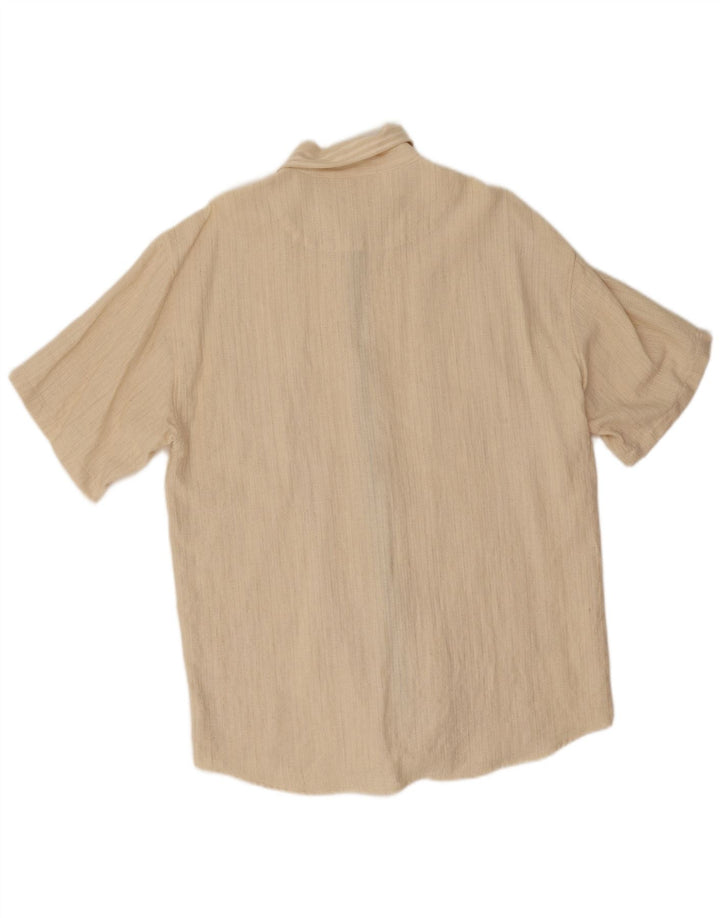 Vintage Mens Short Sleeve Shirt XL Beige Striped