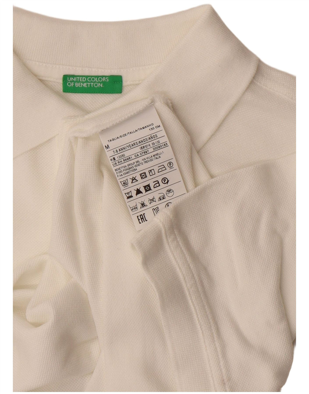 Benetton Boys Polo Shirt 7-8 Years Medium  White Cotton