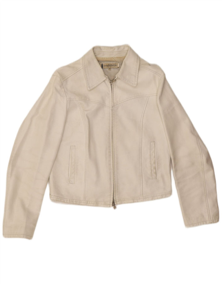 Masterpelle Womens Crop Leather Jacket IT 48 XL White Leather