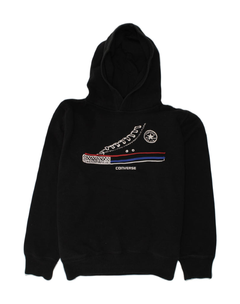 CONVERSE Boys Graphic Hoodie Jumper 12-13 Years Large  Black Cotton | Vintage Converse | Thrift | Second-Hand Converse | Used Clothing | Messina Hembry 