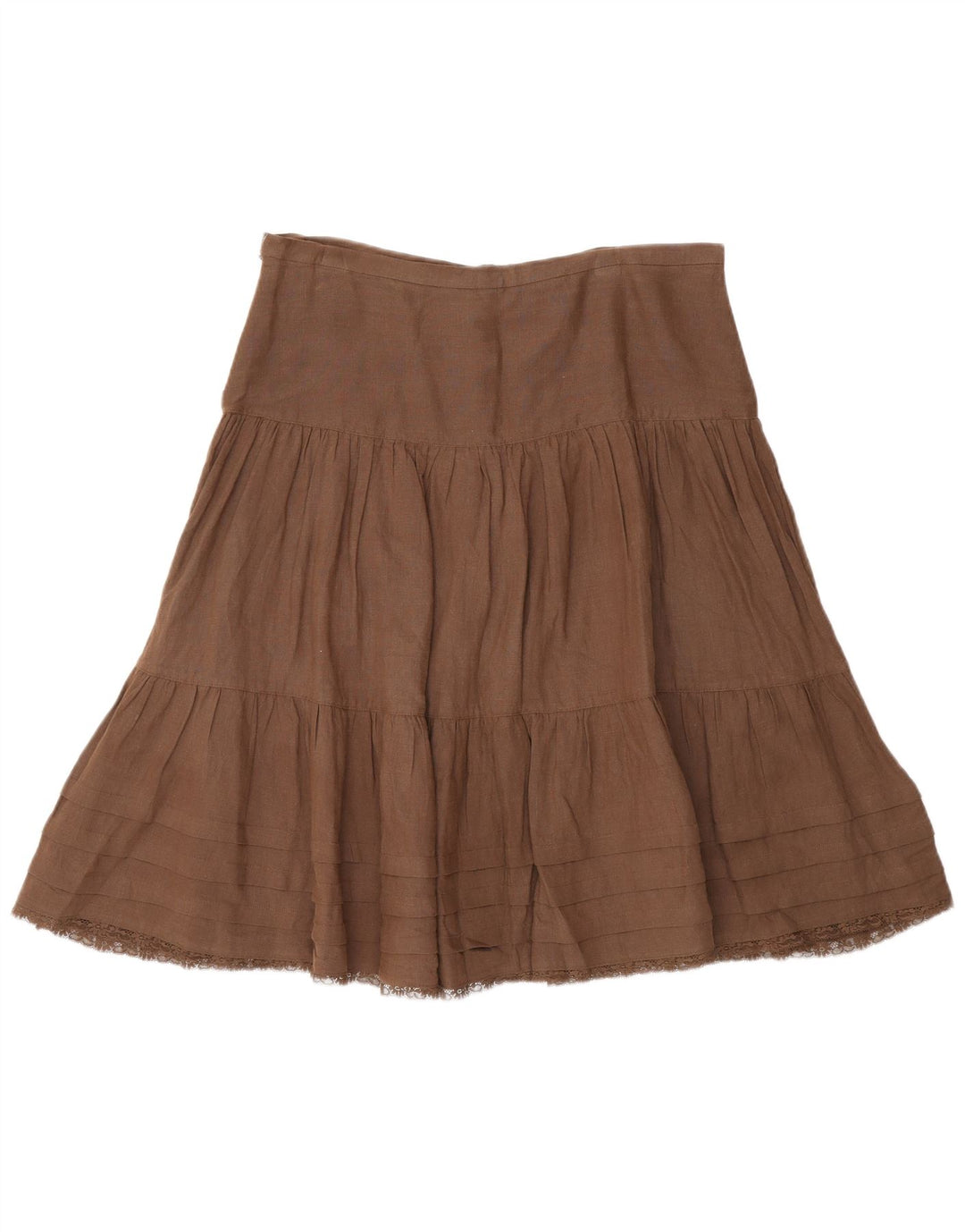 Massimo Dutti Womens Tiered Skirt W30 Medium Brown Linen