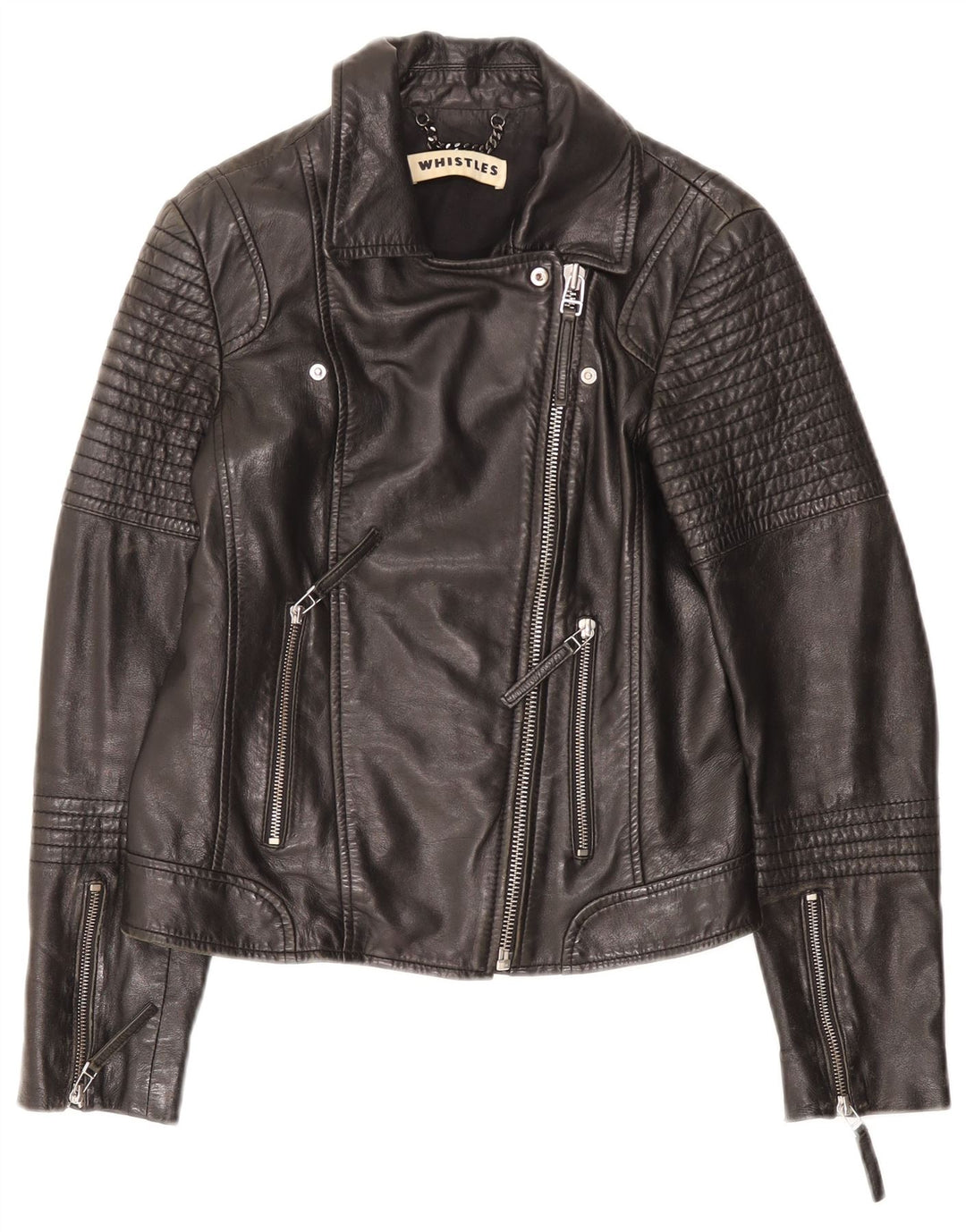 WHISTLES Womens Leather Biker Jacket UK 8 Small  Black Leather