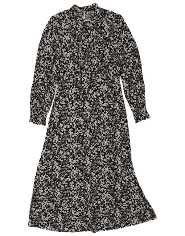 Marks & Spencer Womens Long Sleeve Maxi Dress UK 10 Small Black Floral