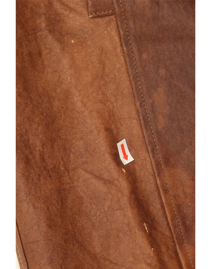 Vintage Womens Double Breasted Leather Coat IT 42 Medium Brown Leather