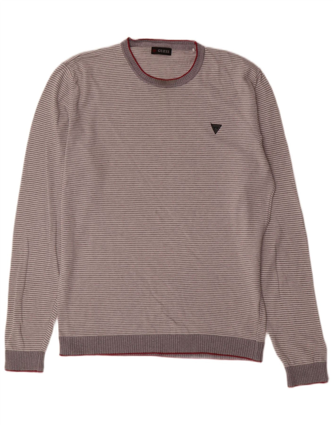 Guess Mens Crew Neck Jumper Sweater Large Grey Striped Cotton