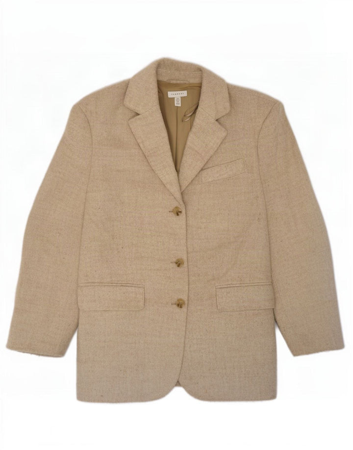 Topshop Womens 3 Button Blazer Jacket UK 12 Medium Beige Polyester