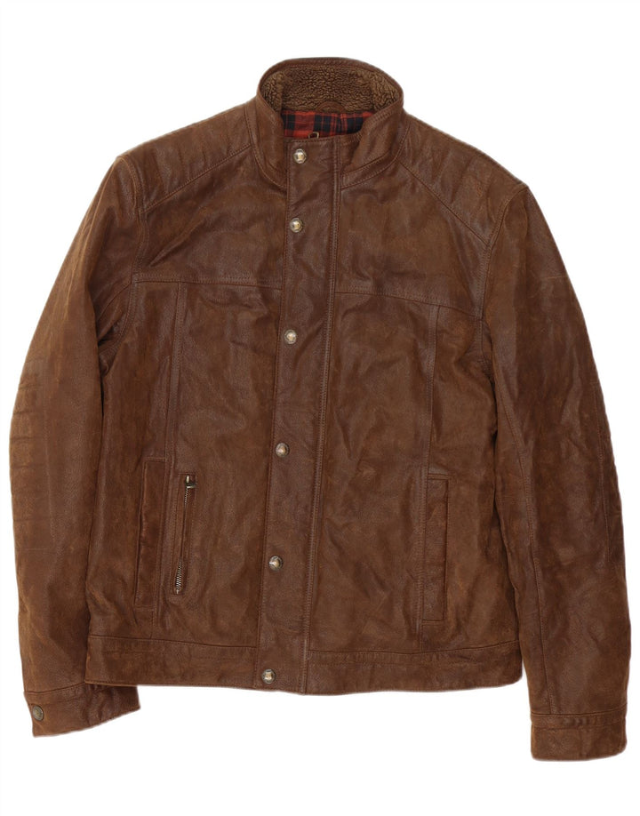 North Coast Society Mens Leather Jacket UK 38 Medium Brown