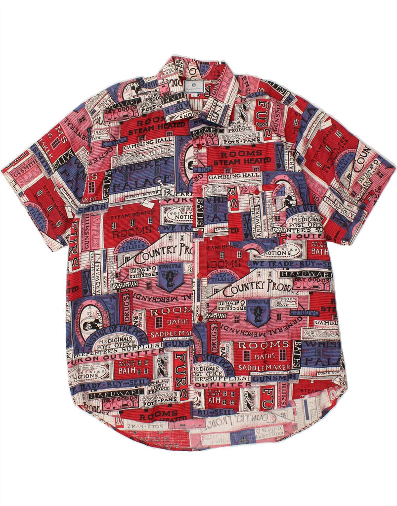 VINTAGE Mens Abstract Pattern Short Sleeve Shirt Large Red Cotton Vintage Vintage and Second-Hand Vintage from Messina Hembry 