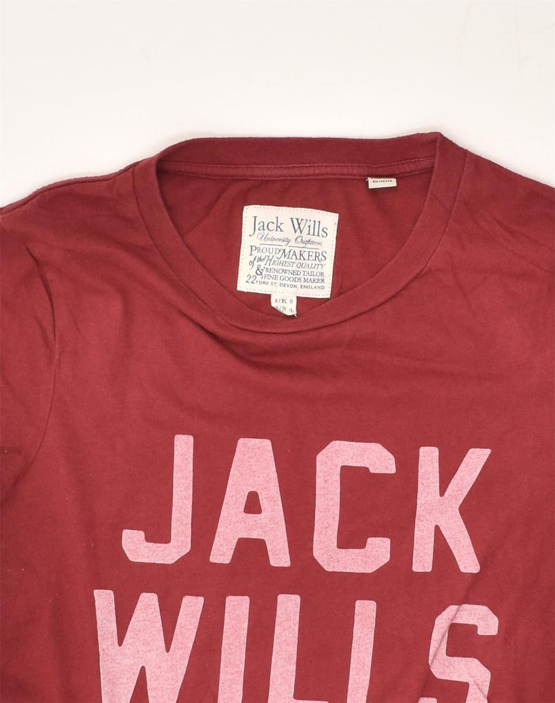 JACK WILLS Womens Graphic T-Shirt Top UK 8 Small  Burgundy Cotton | Vintage Jack Wills | Thrift | Second-Hand Jack Wills | Used Clothing | Messina Hembry 