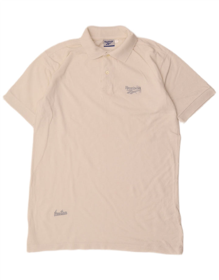 REEBOK Mens Polo Shirt Medium White Cotton