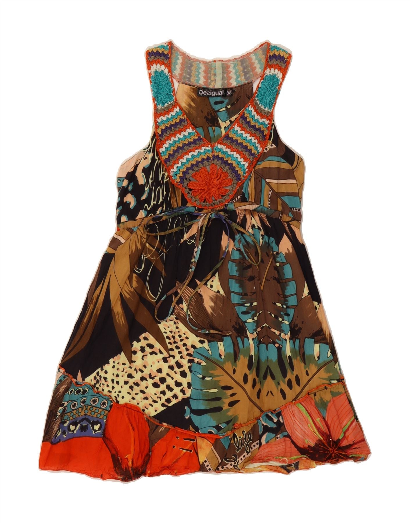 DESIGUAL Womens Graphic A-Line Dress EU 38 Medium Multicoloured