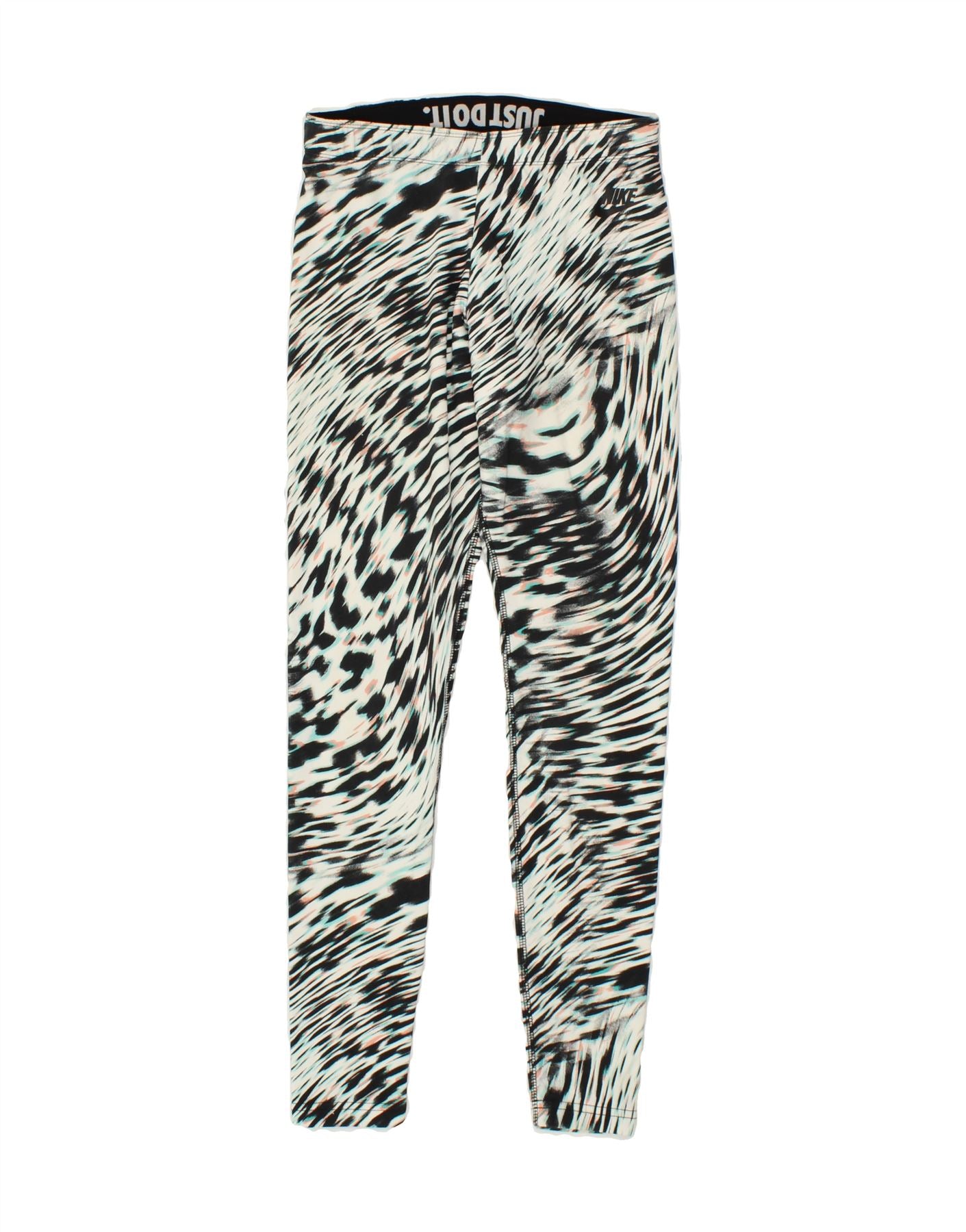 NIKE Womens Leggings UK Small Black Animal Print Cotton