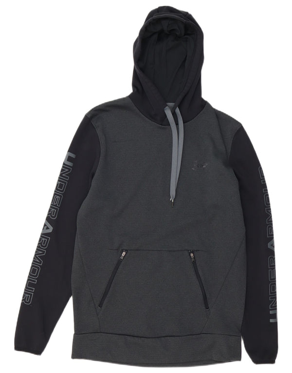 UNDER ARMOUR Mens Cold Gear Graphic Hoodie Jumper Small Grey Colourblock