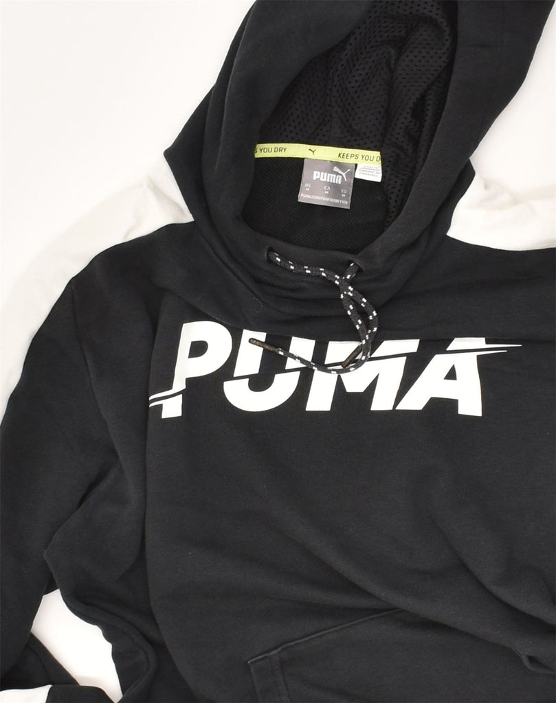 PUMA Mens Graphic Hoodie Jumper Medium Black Cotton | Vintage Puma | Thrift | Second-Hand Puma | Used Clothing | Messina Hembry 