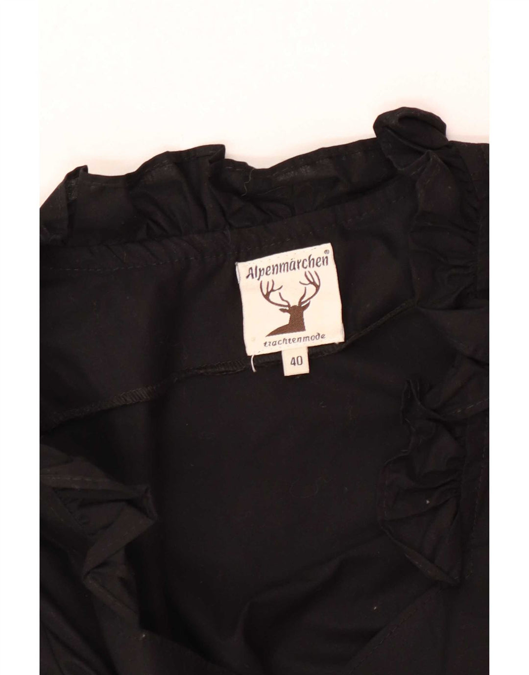 Alpenmarchen Womens Ruffle Front Crop Blouse Top EU 40 Medium Black