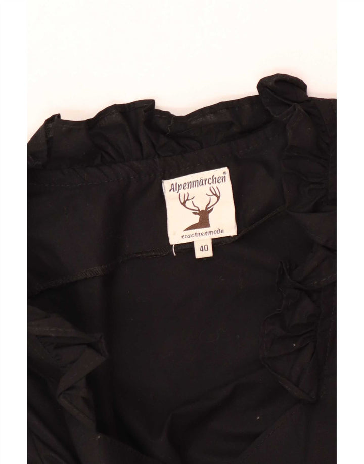 Alpenmarchen Womens Ruffle Front Crop Blouse Top EU 40 Medium Black