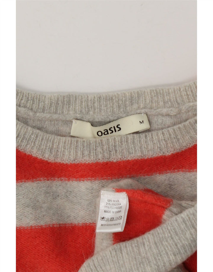 Oasis Womens Crop Boat Neck Jumper Sweater UK 14 Medium Red Striped Wool