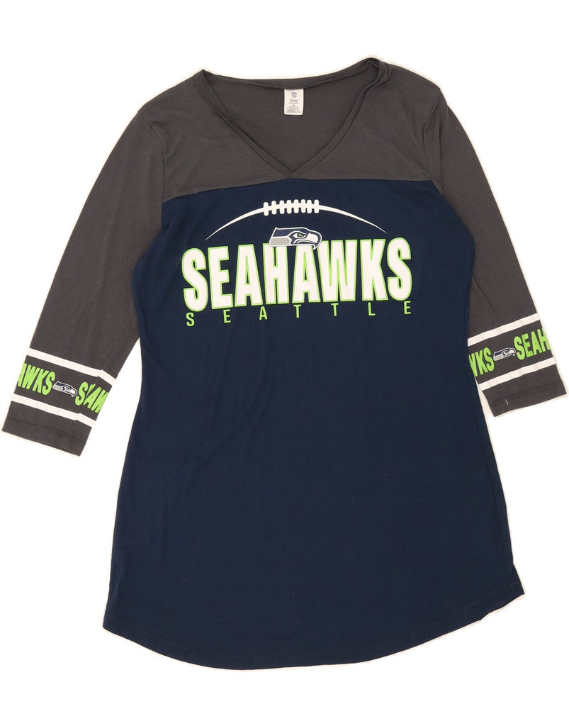 NFL Womens Seattle Seahawks Graphic Top 3/4 Sleeve UK 14 Medium Navy Blue Vintage NFL and Second-Hand NFL from Messina Hembry 