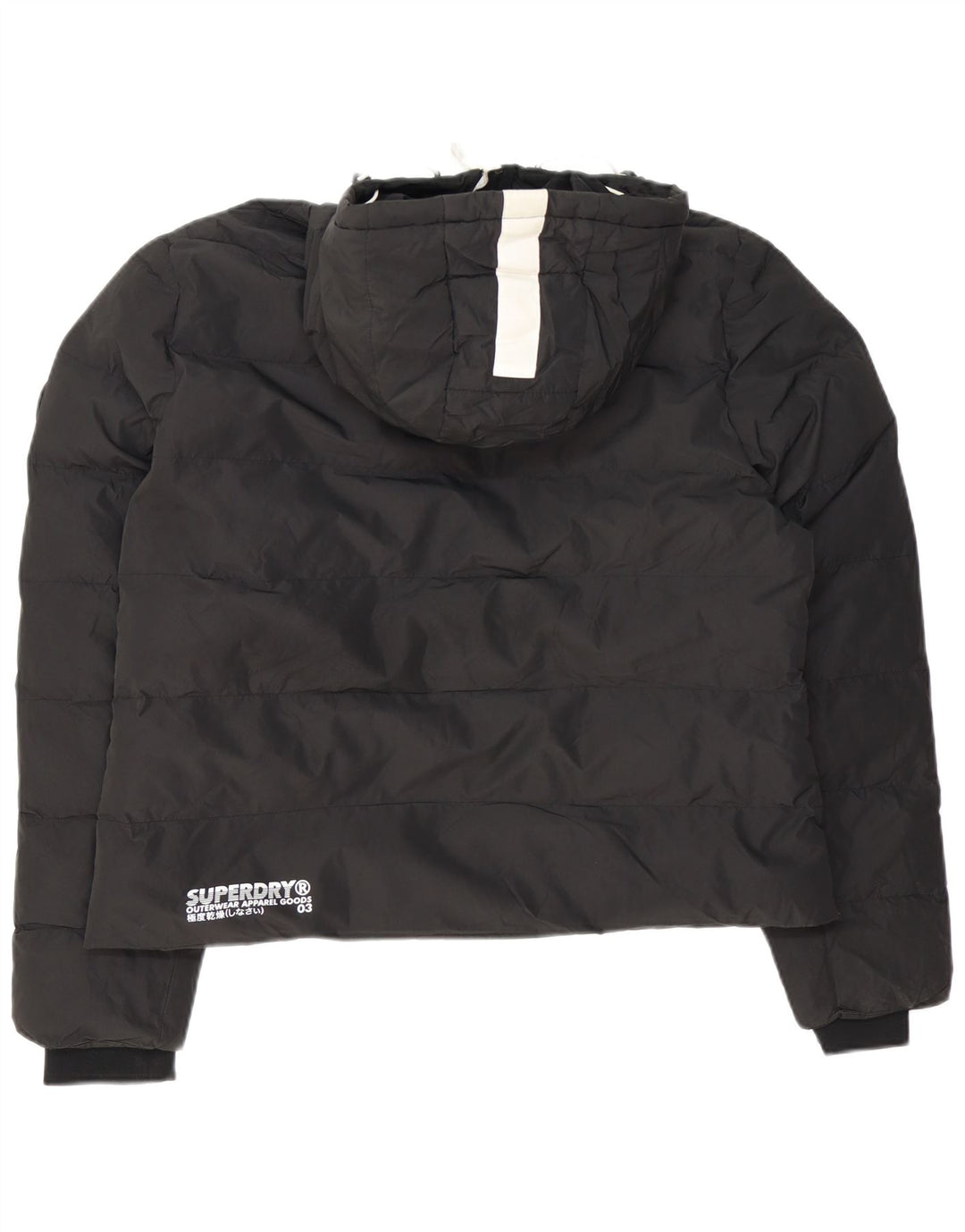 SUPERDRY Womens Graphic Hooded Padded Jacket UK 16 Large Black Colourblock