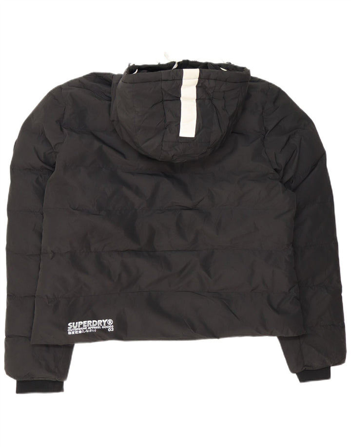 SUPERDRY Womens Graphic Hooded Padded Jacket UK 16 Large Black Colourblock