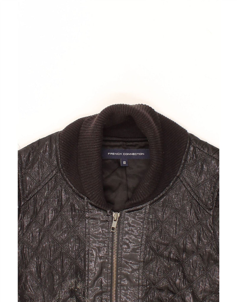 FRENCH CONNECTION Womens Bomber Jacket UK 10 Small Black Acetate Vintage French Connection and Second-Hand French Connection from Messina Hembry 