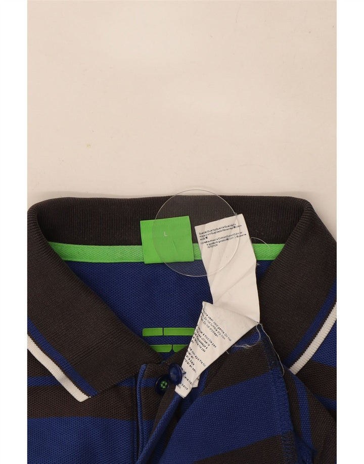Hugo Boss Mens Polo Shirt Large Blue Striped Cotton