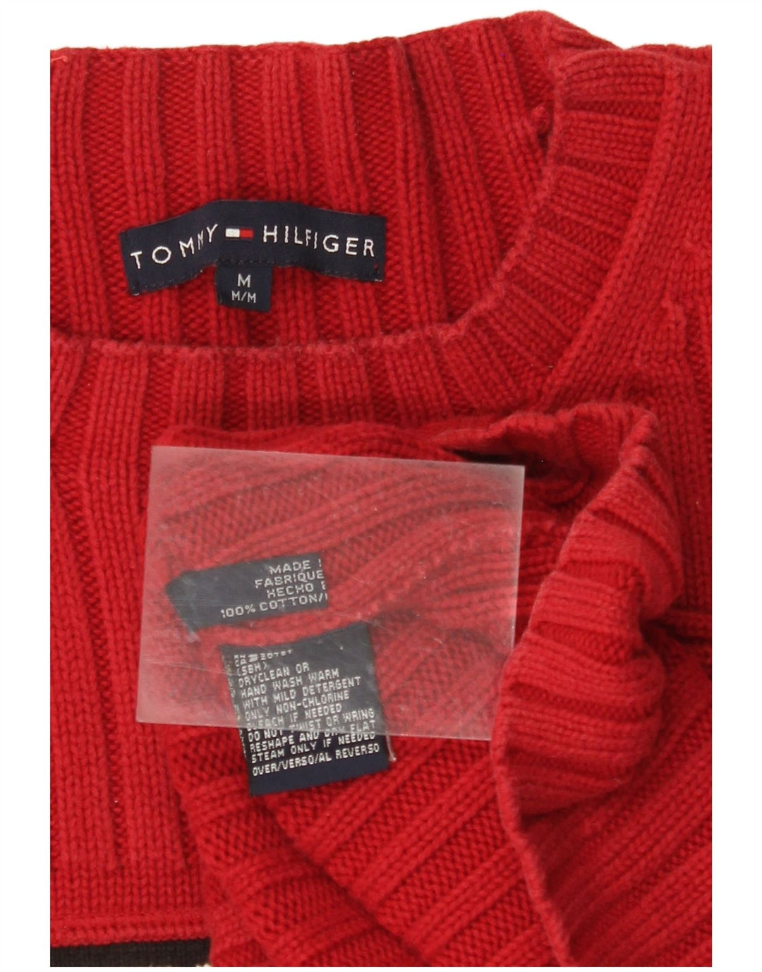 TOMMY HILFIGER Womens Graphic Crew Neck Jumper Sweater UK 14 Medium Red