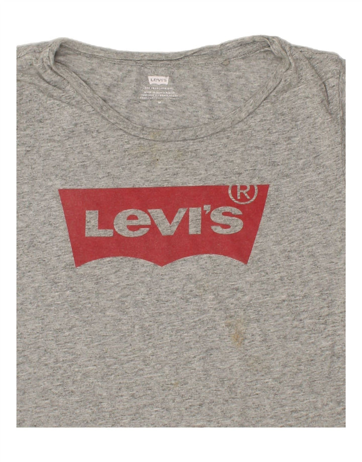 LEVI'S Womens Graphic T-Shirt Top UK 12 Medium Grey Flecked Cotton Vintage Levi's and Second-Hand Levi's from Messina Hembry 