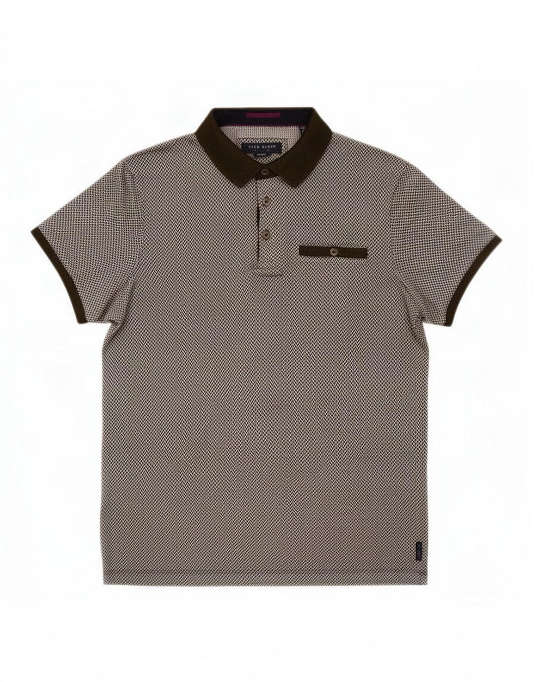 Ted Baker Mens Polo Shirt Size 3 Medium Khaki Geometric Cotton