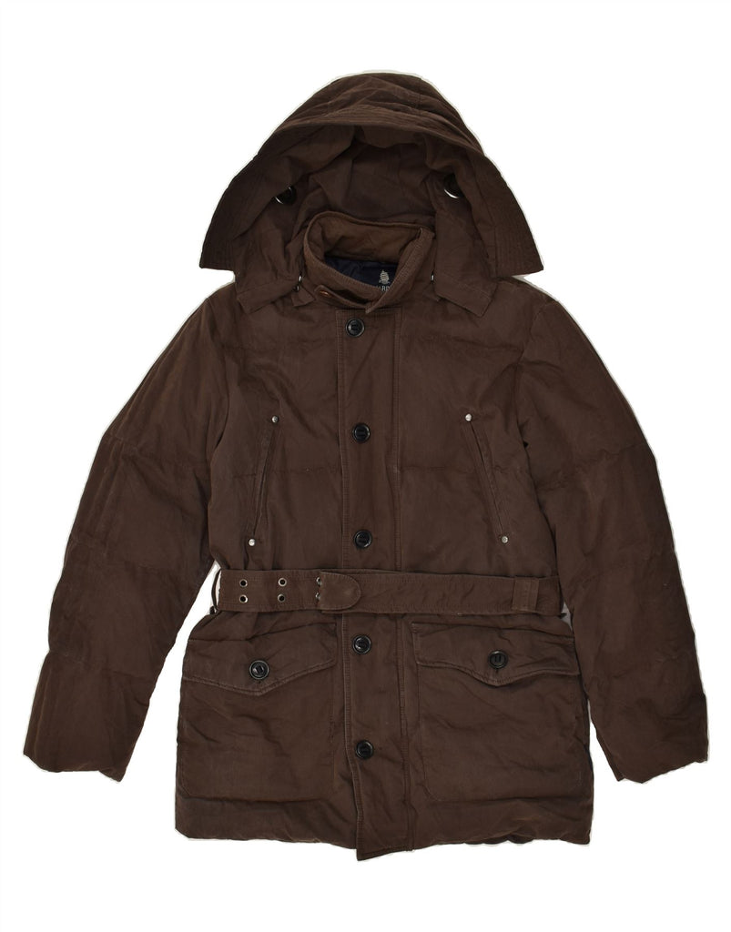 MARINA YACHTING Mens Hooded Padded Coat IT 48 Medium Brown Cotton Vintage Marina Yachting and Second-Hand Marina Yachting from Messina Hembry 