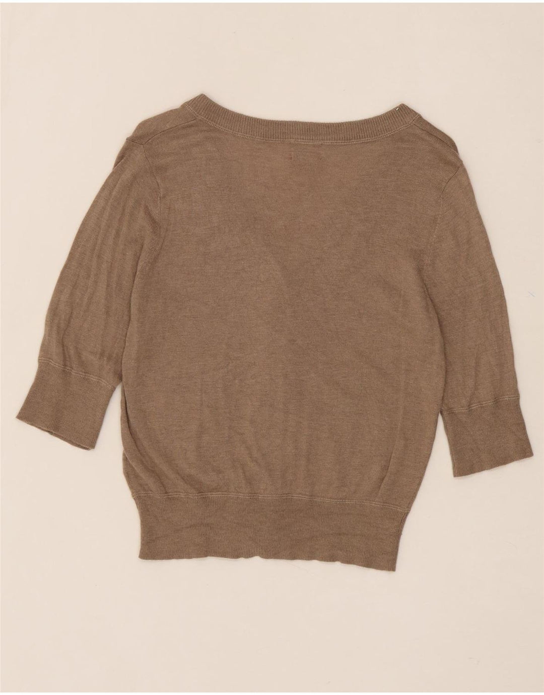 MOSSIMO Womens 3/4 Sleeve Cardigan Sweater UK 14 Large Brown Nylon Vintage Mossimo and Second-Hand Mossimo from Messina Hembry 