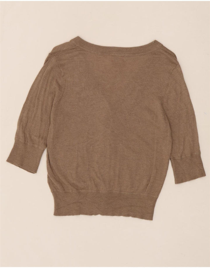 MOSSIMO Womens 3/4 Sleeve Cardigan Sweater UK 14 Large Brown Nylon Vintage Mossimo and Second-Hand Mossimo from Messina Hembry 