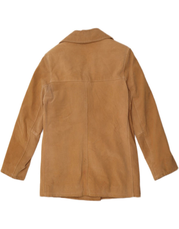 Dario Brizzi Womens Double Breasted Suede Jacket UK 10 Small Beige Leather